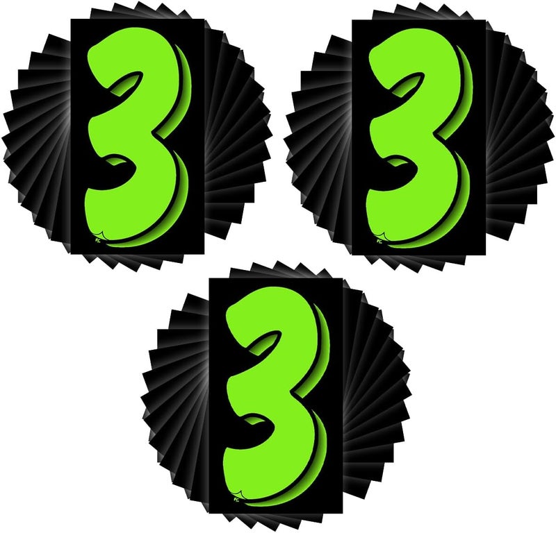 VERSA-TAGS 36 x (#3) Car Number Stickers, Fluorescent Green and Black, 7.5'' Pricing Stickers for Car Dealers - Image 1