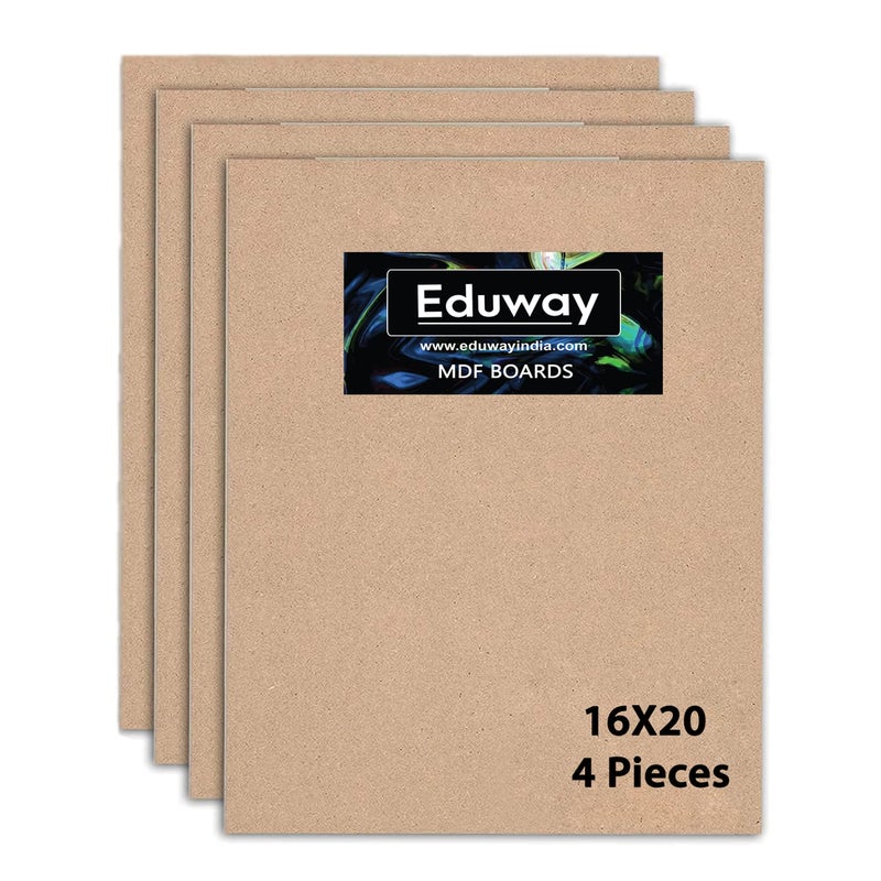 Eduway لوح MDF بحجم 16x20 بوصة من Eduway® للفن والحرف ، 4 مم سمك ، عبوة من -4 - مادة كرتون فاخرة للفنانين وطلاب الفن والحرف - قطع صلبة بأحجام صغيرة وكبيرة (40x50 سم) - Image 1