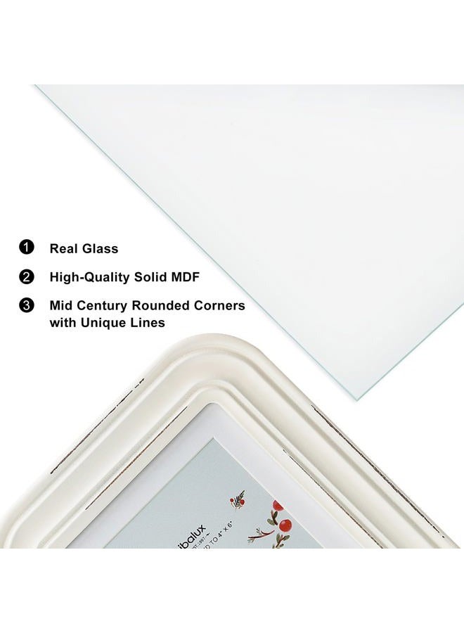 ibalux 5x7 Double Hinged Picture Frame Photo Frame with Distressed Finish and Rounded Corners, Engineered Wood with Real Glass, Matted to 4x6, Vertical Format for Tabletop or Desktop Display, White - Image 4