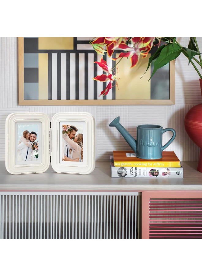 ibalux 5x7 Double Hinged Picture Frame Photo Frame with Distressed Finish and Rounded Corners, Engineered Wood with Real Glass, Matted to 4x6, Vertical Format for Tabletop or Desktop Display, White - Image 5
