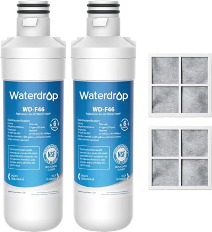 Waterdrop LT1000PC ADQ747935 Refrigerator Water Filter and Air Filter, Replacement for LG LT1000P, LMXS28626S, LFXS26973S, LFXS26596S, LFXS28596S, ADQ74793501, ADQ74793502 and LT120F, 2 Combo - Image 4