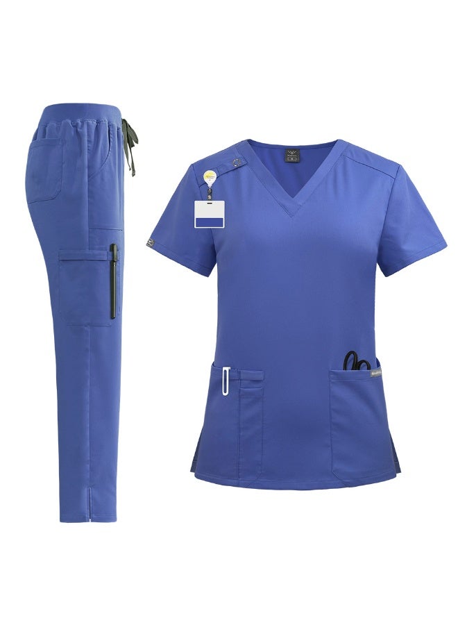 NIBEMINENT Nursing Scrubs Uniform Suit Short Sleeve V-neck Tops+Pants Sets Women Multicolor Pet Medical Workwear Nurse - Image 1