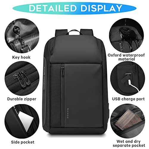 BANGE حقائب سفر BANGE، حقيبة ظهر محمولة للكمبيوتر المحمول لرحلات الطيران، حقيبة ظهر مقاومة للماء بحجم 15.6 بوصة للرجال والنساء - Image 5