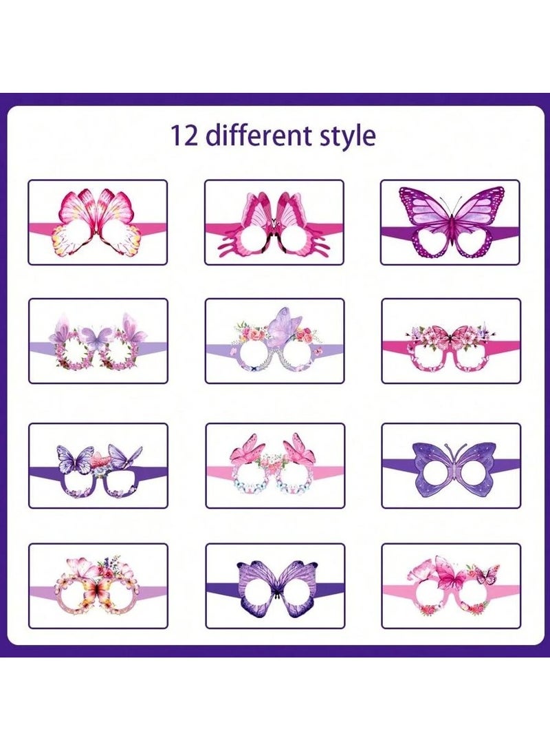 زينه اعياد ميلاد نظارات ورقيه مجموعه من 12  قطعه بتصميم اشكال فراشات متعدده بالوان زاهيه مناسبه لحفلات اعياد الميلاد والحفلات ذات الطبع الخاص - Image 2