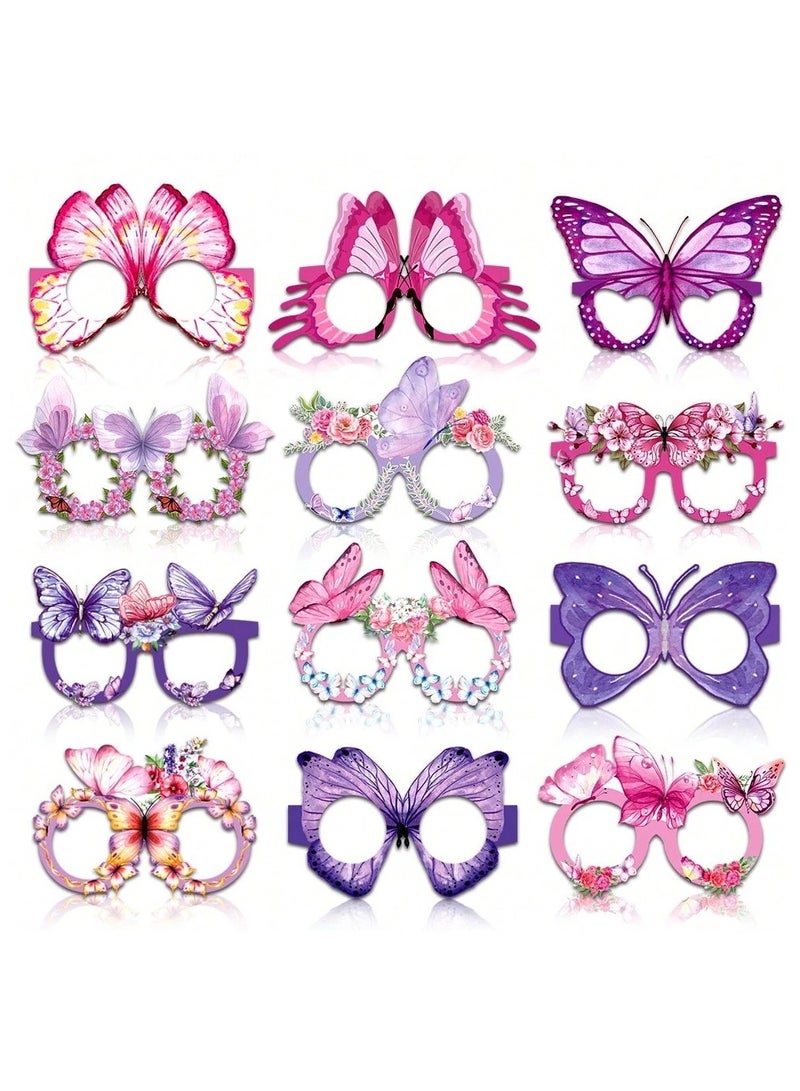 زينه اعياد ميلاد نظارات ورقيه مجموعه من 12  قطعه بتصميم اشكال فراشات متعدده بالوان زاهيه مناسبه لحفلات اعياد الميلاد والحفلات ذات الطبع الخاص - Image 1