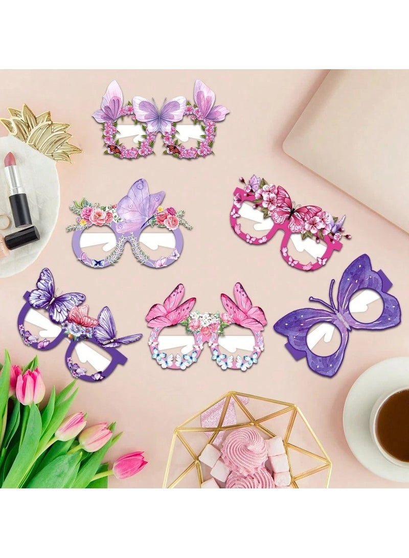 زينه اعياد ميلاد نظارات ورقيه مجموعه من 12  قطعه بتصميم اشكال فراشات متعدده بالوان زاهيه مناسبه لحفلات اعياد الميلاد والحفلات ذات الطبع الخاص - Image 3