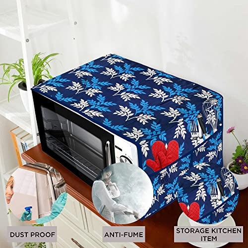 E-Retailer® Polyester 3-Layered Microwave Oven Top Cover With 4 Utility Pockets Suitable for Upto 30 Liter (Color- Blue, Size-36x14 In) - Image 2