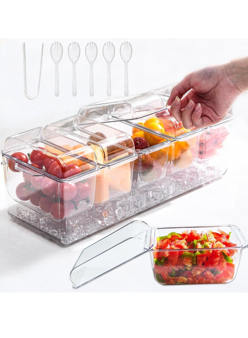Relex Condiment Tray With Lid, Ice Cooled Condiment Dispenser Serving Container Chilled Garnish Tray Bar Caddy For Home Work Or Restaurant, Large 5 Compartment Garnish Tray With Lid  - Image 1