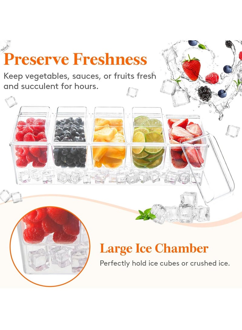 Relex Condiment Tray With Lid, Ice Cooled Condiment Dispenser Serving Container Chilled Garnish Tray Bar Caddy For Home Work Or Restaurant, Large 5 Compartment Garnish Tray With Lid  - Image 4