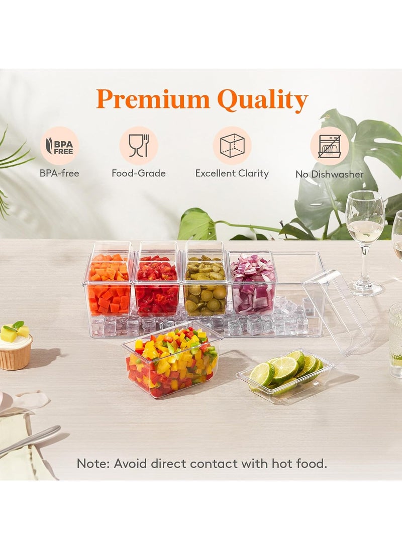 Relex Condiment Tray With Lid, Ice Cooled Condiment Dispenser Serving Container Chilled Garnish Tray Bar Caddy For Home Work Or Restaurant, Large 5 Compartment Garnish Tray With Lid  - Image 5