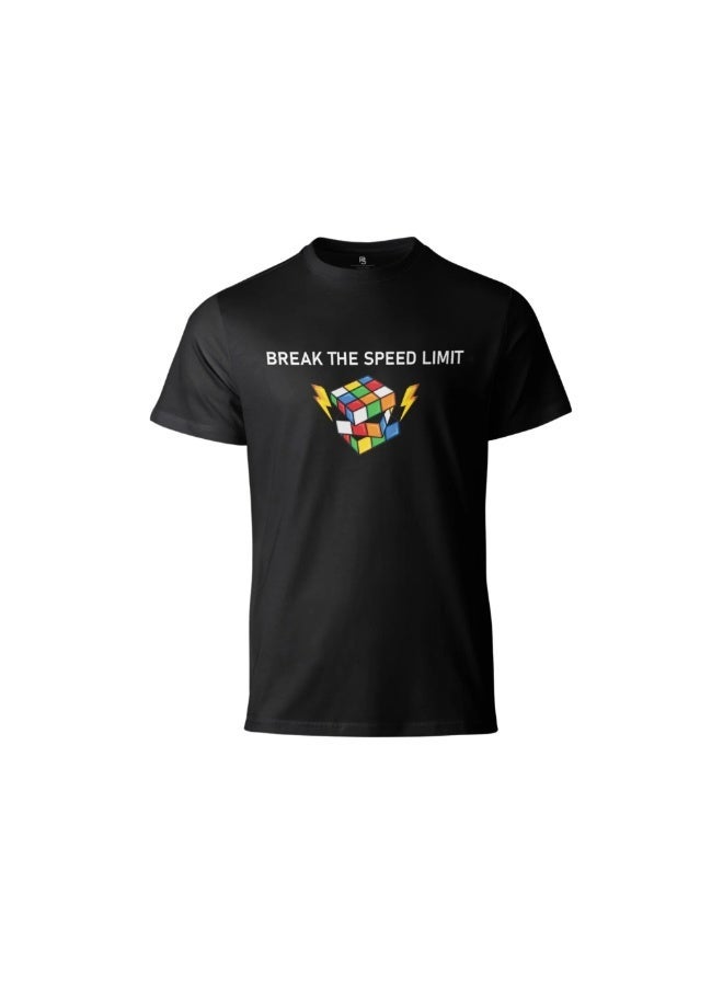 Cubuzzle Break the Speed Limit Graphic Print T-Shirt Black S - Short Sleeve Cotton Casual Crewneck Tee For Unisex - Image 1