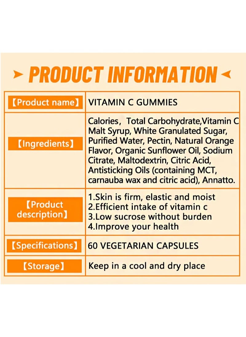 Wins Town - 60 Count Vitamin C Gummies ，Supports lmmune System，Antioxidant Health，lron Absorption - Image 1