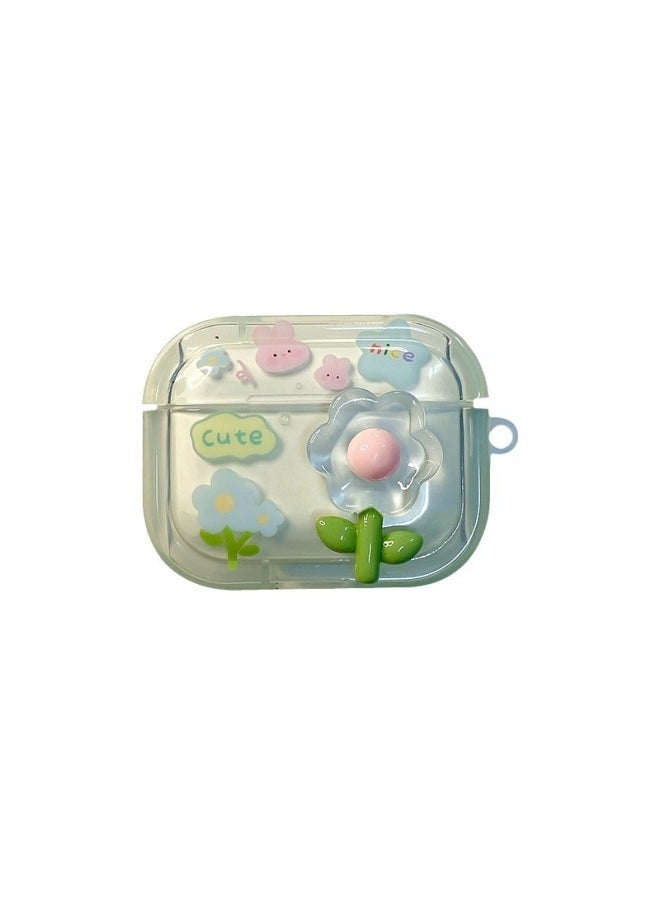 Generic - Ins Small Fresh Green Flowers Suitable For Airpods Pro For Apple Protective Cover Airpods2 Bluetooth 3rd Generation Ears-Body Color:[square] Green Flowers + Chain-Memory Capacity:airpods1/2 Generation - Image 1