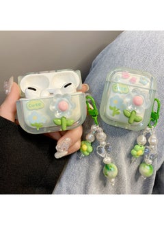 Ins Small Fresh Green Flowers Suitable For Airpods Pro For Apple Protective Cover Airpods2 Bluetooth 3rd Generation Ears-Body Color:[square] Green Flowers + Chain-Memory Capacity:airpods1/2 Generation