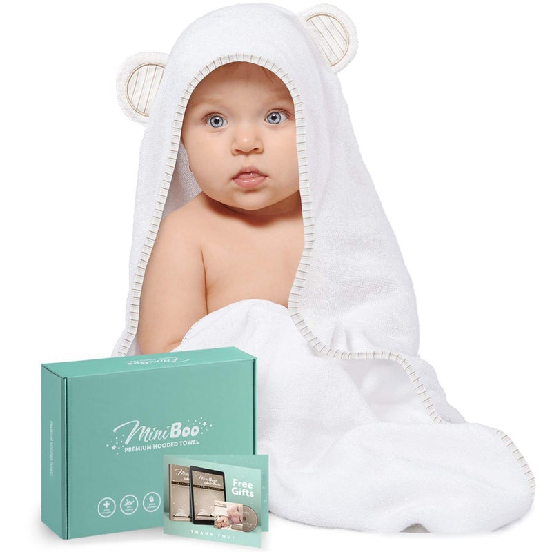 MINIBOO Hooded Baby Towels for Newborn Super Soft Baby Bath Towels with Hood Highly Absorbent Viscose Made from Bamboo Hooded Towel for Infant Toddler and Kids Baby Essentials