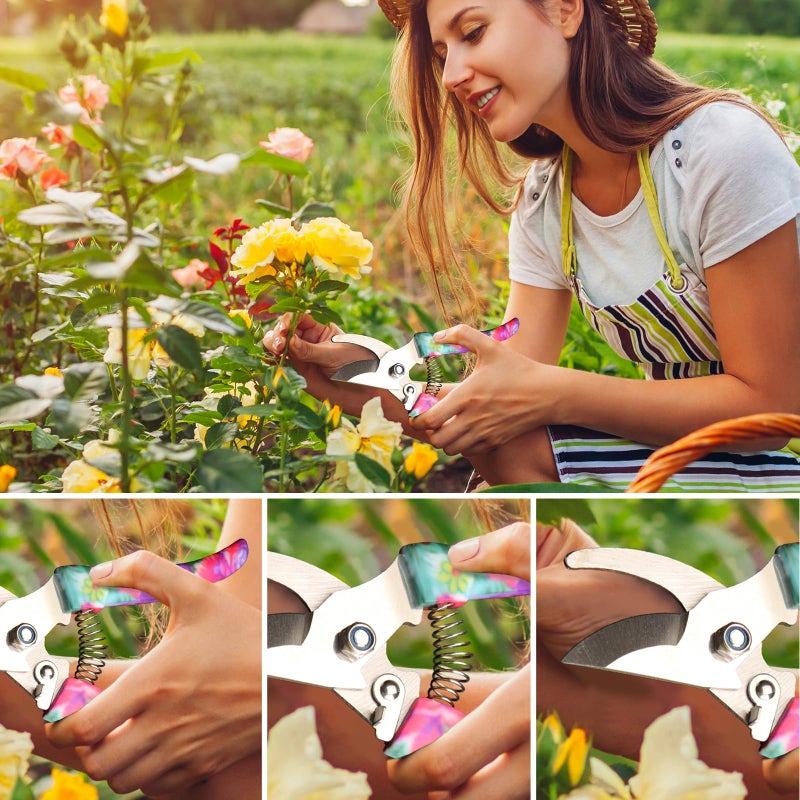 JUMPHIGH Garden Tools Set, JUMPHIGH 10 Pieces Gardening Tools with Purple Floral Print, Ergonomic Handle Trowel Rake Weeder Pruner Shears Sprayer, Garden Hand Tools with Carrying Case Gardening Gifts for Women - Image 4