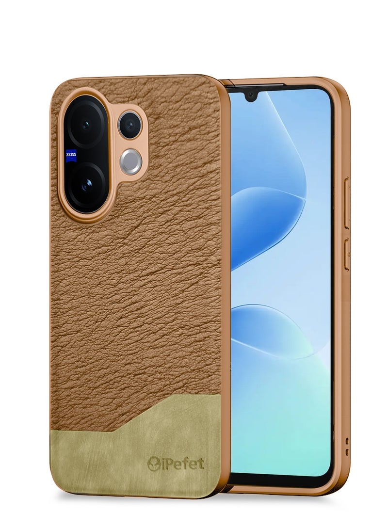 Wtech vivo V60 5G 2025 Premium PU Leather Shockproof Soft Rubber Case Cover (MCFLSN) - Brown - Image 1