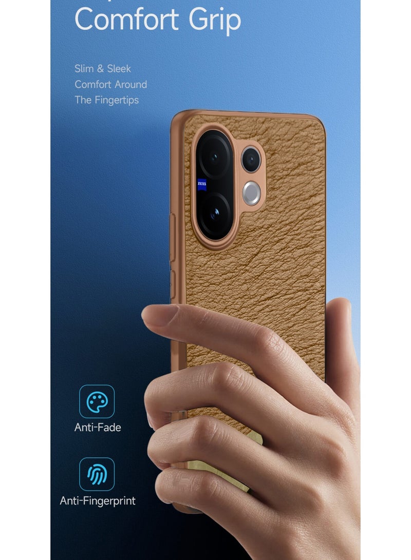 Wtech vivo V60 5G 2025 Premium PU Leather Shockproof Soft Rubber Case Cover (MCFLSN) - Brown - Image 2