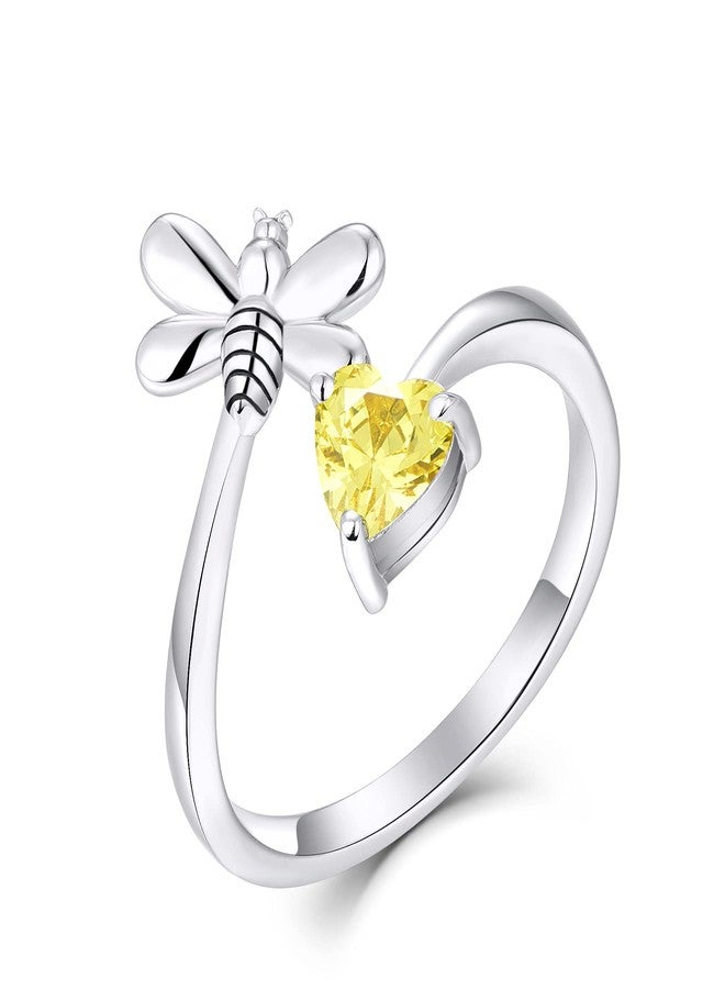 FJ Bee Ring 925 Sterling Silver Citrine Ring Adjustable Open Ring November Birthstone Jewelry for Women Size 5 - Image 1