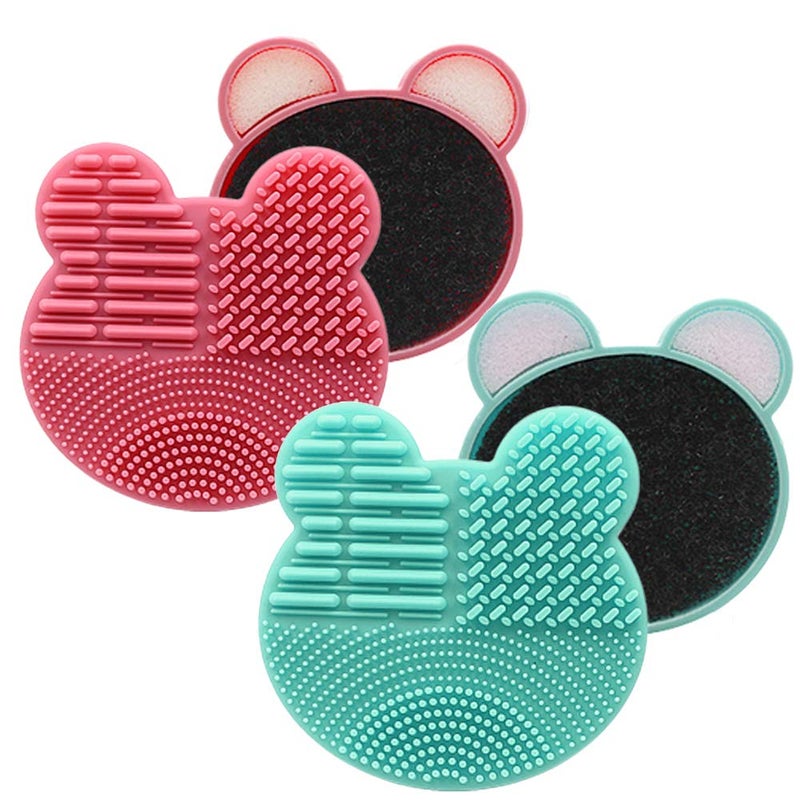 JCSMARTEC 2Pack Color Removal Sponge, 2 in 1 Dry Makeup Brush Quick Cleaner Sponge - Make up Brush Cleaning Pad Mat (Pink+Mint Green)
