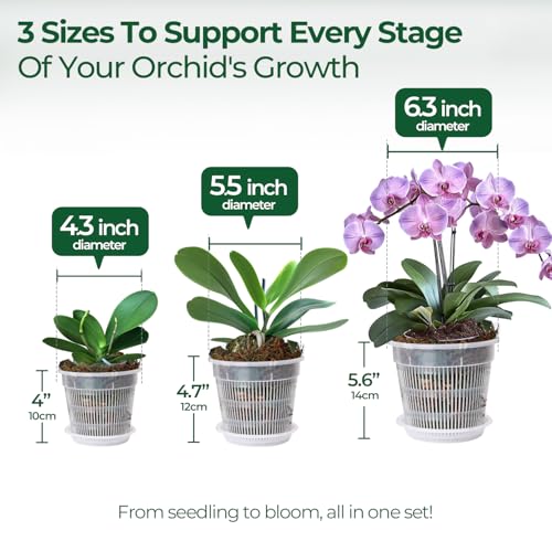 T4U Orchid Pot, 9 Pack Orchid Pots with Holes and Saucers for Repotting, 3 Each of 4.3, 5.5 and 6.3 Inch, Clear Plastic Flower Plant Pot for Indoor Outdoor Plants, Orchids Planter for Root Health - Image 2