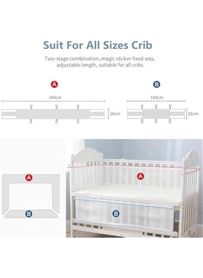 MIXDE Crib Rail Cover, Soft Reinforced Anti Collision Baby Crib Rail Guard,Breathable Mesh Cot Liner,Corner Cover Edge Protector Suit for Most Standard Bed (White)  - Image 2