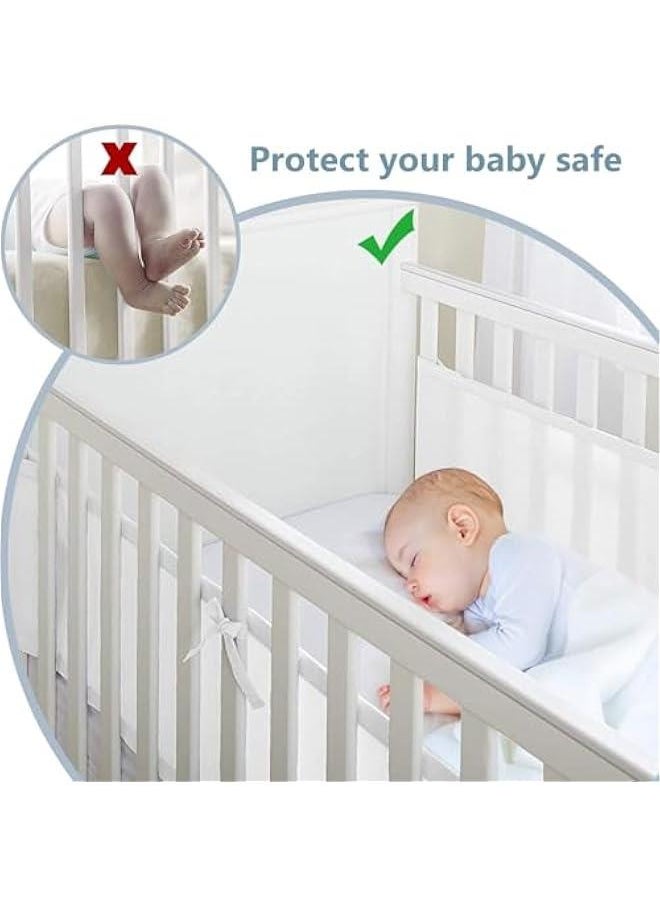 MIXDE Crib Rail Cover, Soft Reinforced Anti Collision Baby Crib Rail Guard,Breathable Mesh Cot Liner,Corner Cover Edge Protector Suit for Most Standard Bed (White)  - Image 3