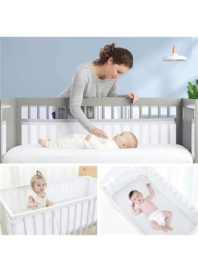 MIXDE Crib Rail Cover, Soft Reinforced Anti Collision Baby Crib Rail Guard,Breathable Mesh Cot Liner,Corner Cover Edge Protector Suit for Most Standard Bed (White)  - Image 5