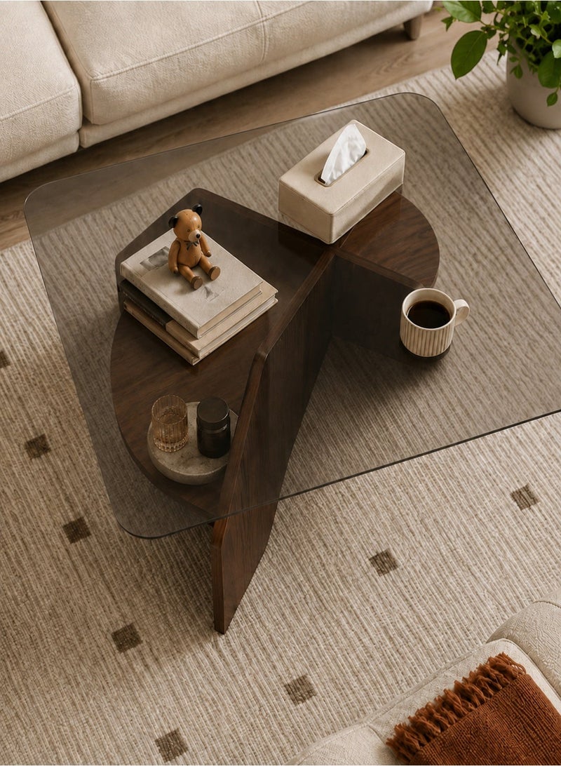 Ammar Space Coffee Table with Tempered Glass Top, Wooden Living Room Center Table 70 x 70 x 50 cm, Modern Tea Table with Storage Shelf, Sofa Table for Majlis, Lounge, Home and Apartment - Image 3