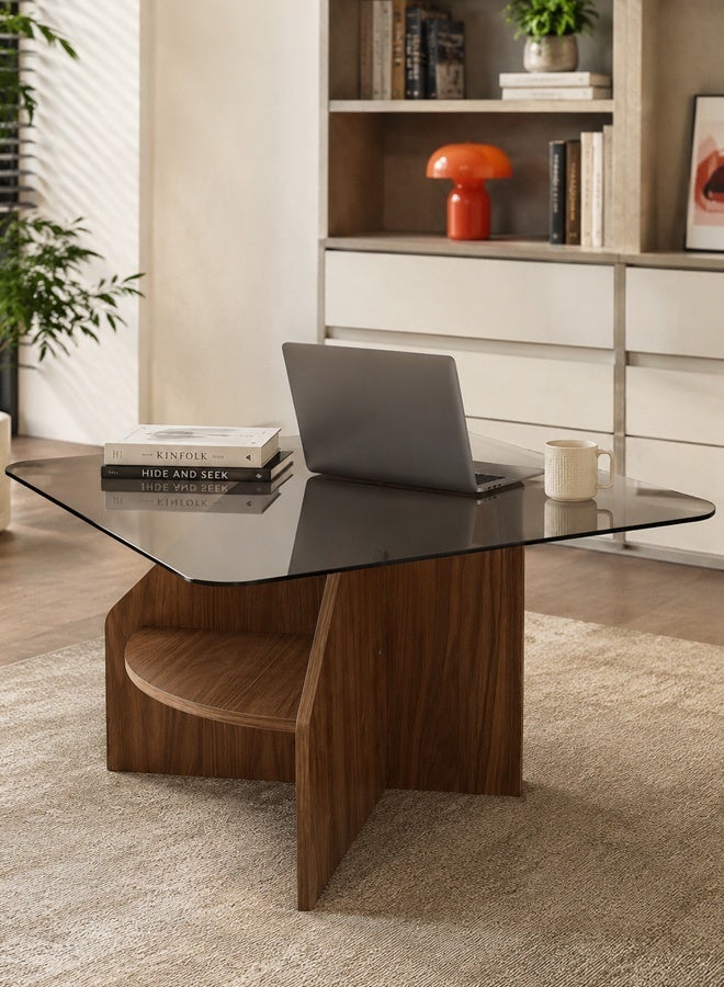 Ammar Space Coffee Table with Tempered Glass Top, Wooden Living Room Center Table 70 x 70 x 50 cm, Modern Tea Table with Storage Shelf, Sofa Table for Majlis, Lounge, Home and Apartment - Image 4