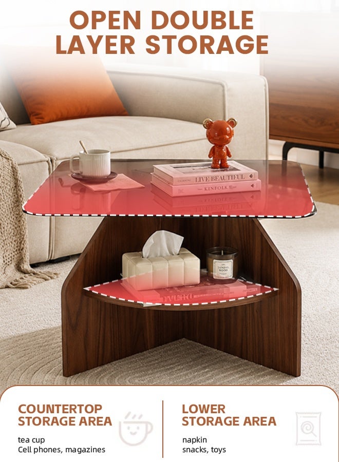 Ammar Space Coffee Table with Tempered Glass Top, Wooden Living Room Center Table 70 x 70 x 50 cm, Modern Tea Table with Storage Shelf, Sofa Table for Majlis, Lounge, Home and Apartment - Image 5