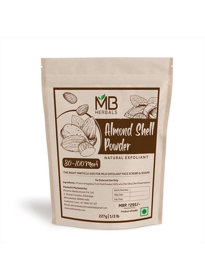 MB Herbals مسحوق قشر اللوز 227 جرام | 8 أونصات / نصف رطل | حجم شبكة 80-100 | الحجم المناسب لجلسات تقشير الوجه اللطيفة والصابون المقشر | للاستخدام الخارجي فقط
