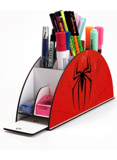 KutuTR Wooden Vip Spiderman Series Desktop Pen Holder with Rainbow Ruler Assembled Organizer for Kids  - Image 1