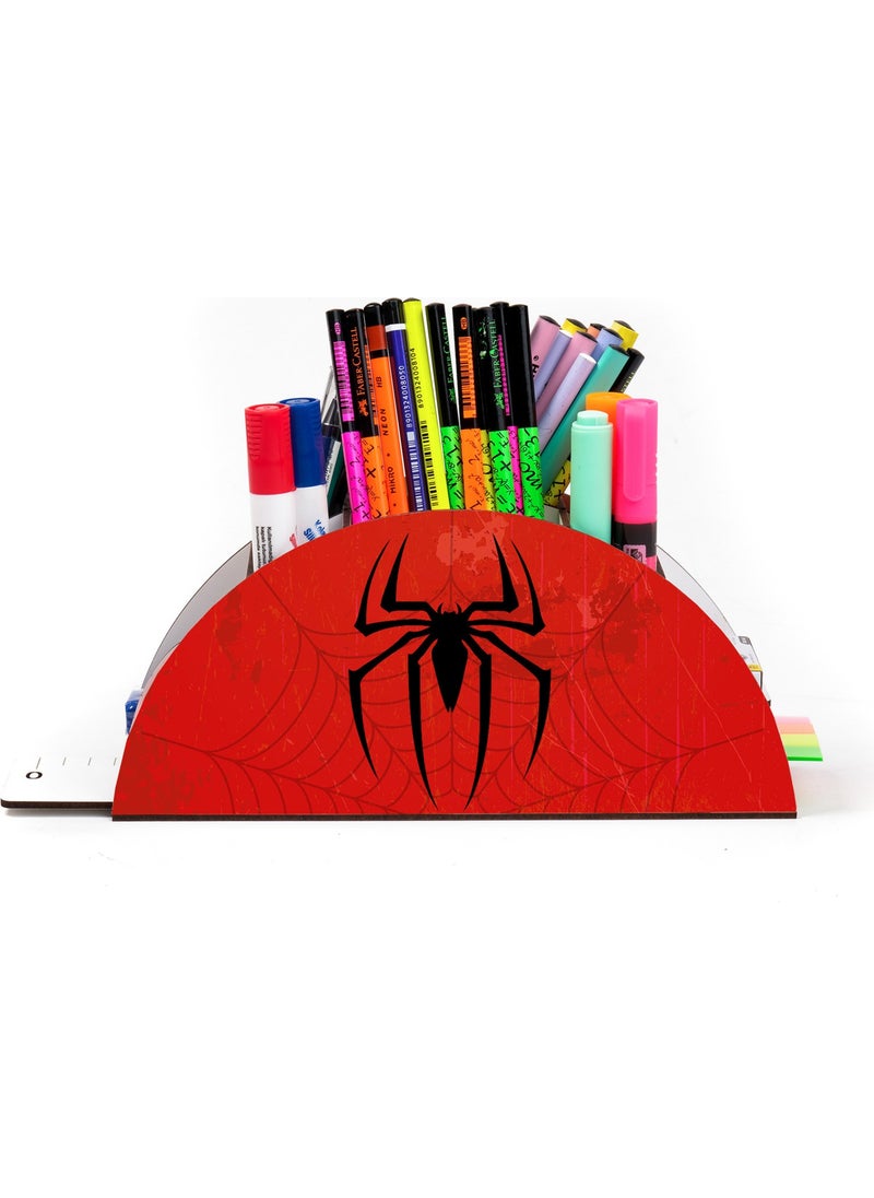 KutuTR Wooden Vip Spiderman Series Desktop Pen Holder with Rainbow Ruler Assembled Organizer for Kids  - Image 2