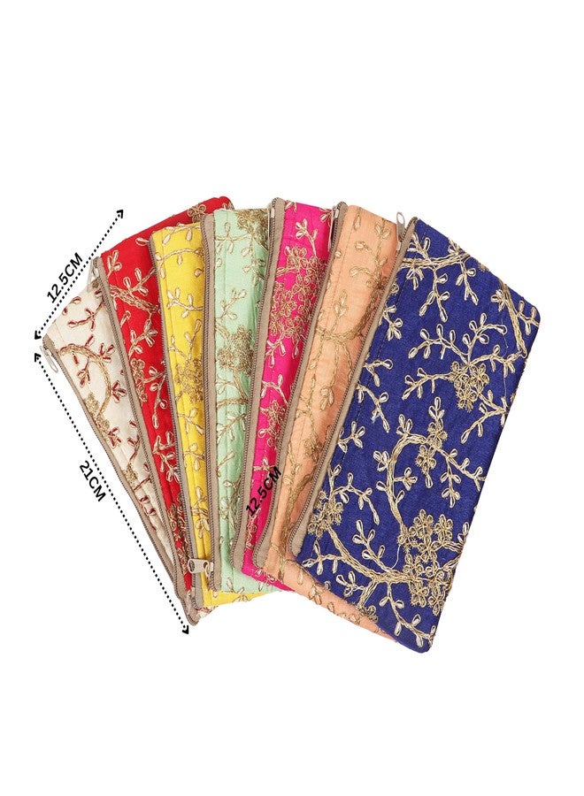 KYZZO Womens Embroidery Wedding Return Gift Wholesale Bridal Potli Bag With Zipper For (21 X 12.5Cm) (Pack Of 3), Multicolour - Image 5
