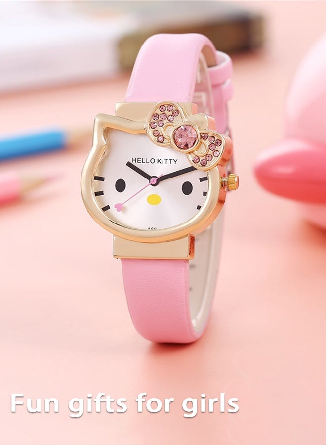 هالو كيتي مجموعة هدايا ساعة هالو كيتي للأطفال، ساعة وردية + سوار للبنات (هدية مثالية!) - Image 3
