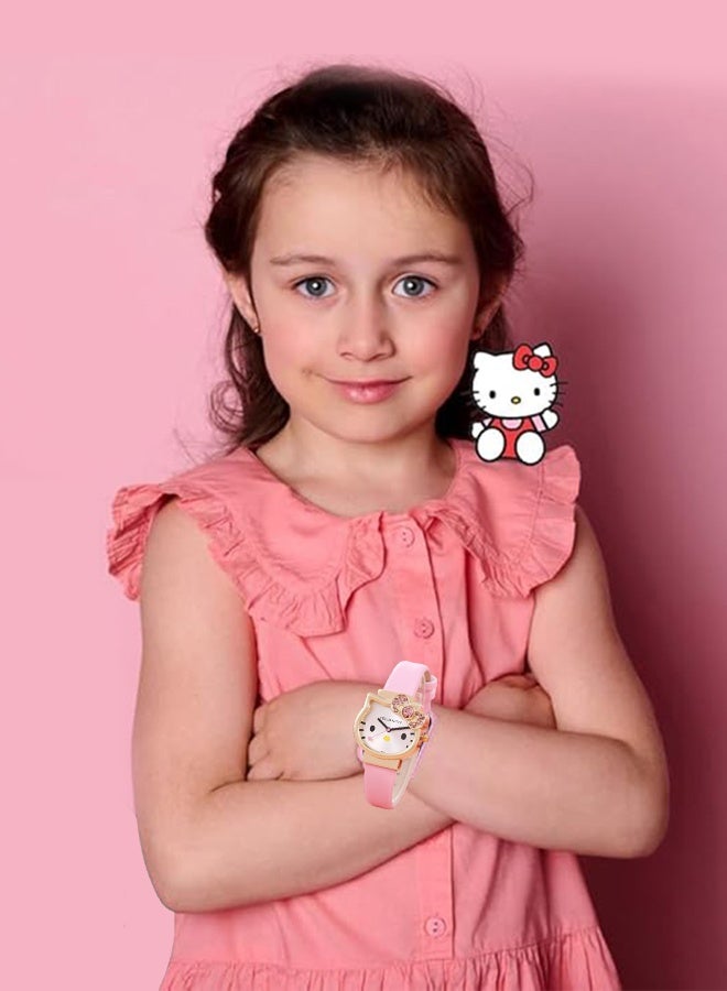 هالو كيتي مجموعة هدايا ساعة هالو كيتي للأطفال، ساعة وردية + سوار للبنات (هدية مثالية!) - Image 5