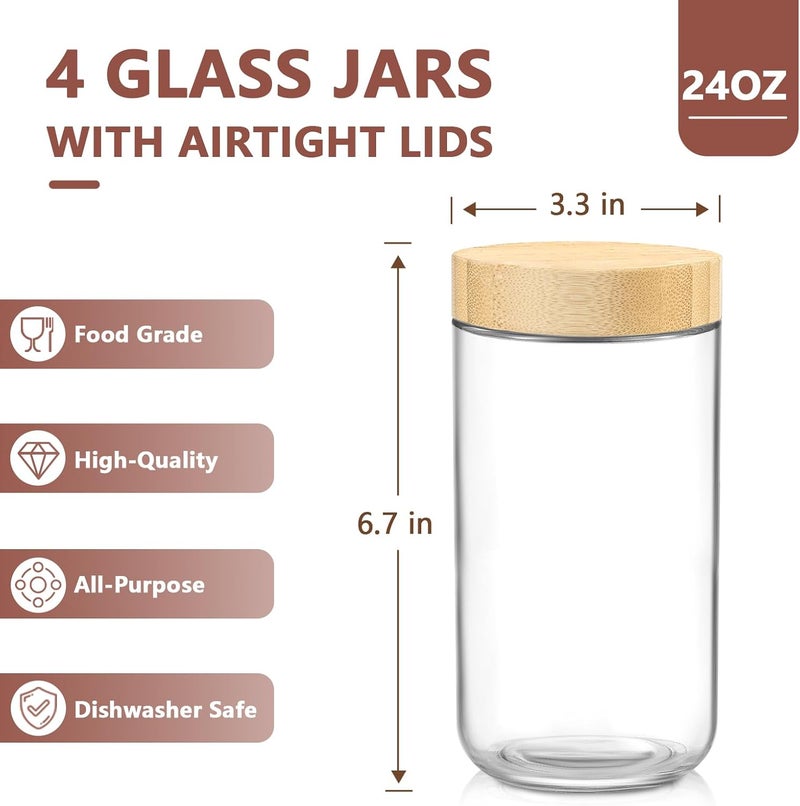DRKIO 24 Oz Overnight Oats Containers with Bamboo Lids - 4 Pack Glass Storage Jars with Airtight Lids Wide Mouth Mason Food Jars Great for Meal Prep Salad Chia Pudding Snacks Yogurt Sugar Spice Cereal - Image 2