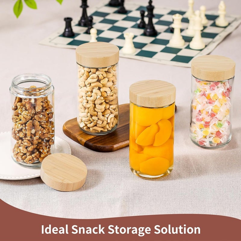 DRKIO 24 Oz Overnight Oats Containers with Bamboo Lids - 4 Pack Glass Storage Jars with Airtight Lids Wide Mouth Mason Food Jars Great for Meal Prep Salad Chia Pudding Snacks Yogurt Sugar Spice Cereal - Image 5