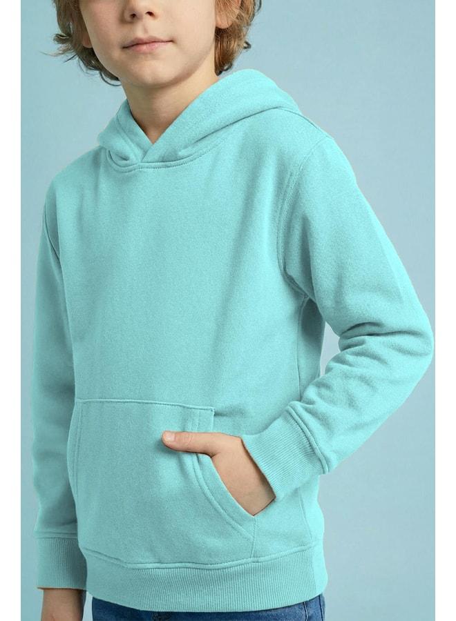Perendi Unisex Hooded Kangaroo Pocket Sherpa Winter Sweatshirt - Sea Green. - Image 3