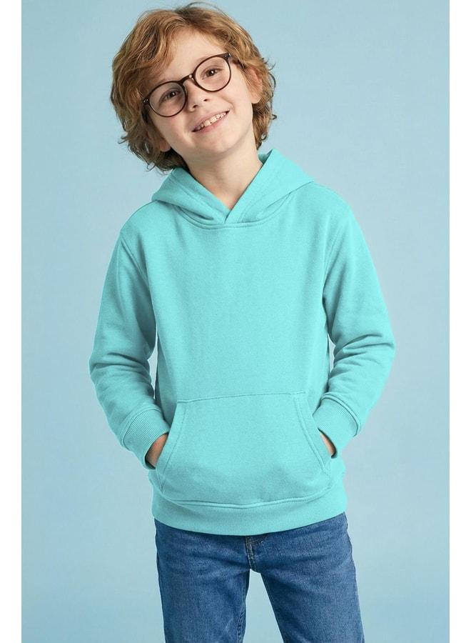 Perendi Unisex Hooded Kangaroo Pocket Sherpa Winter Sweatshirt - Sea Green. - Image 2
