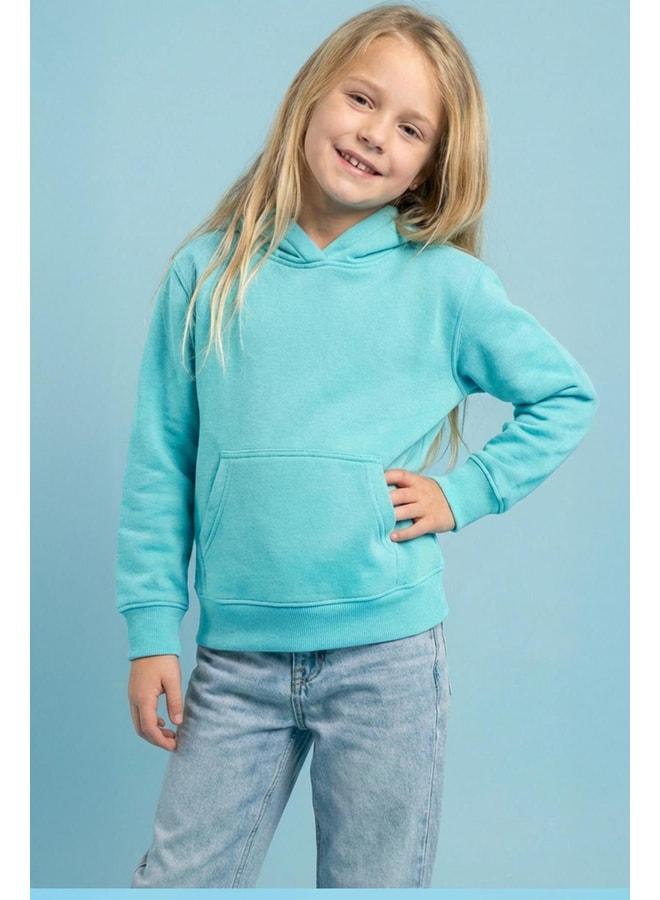 Perendi Unisex Hooded Kangaroo Pocket Sherpa Winter Sweatshirt - Sea Green. - Image 1