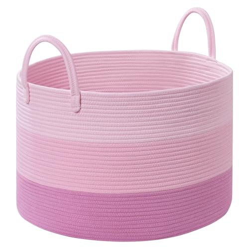 Degeyoyo Extra Large Toy Basket 20x13 Kids Toy Storage for Playroom Classroom Nursery Woven Rope Blanket Basket with Handles Stuffed Animal Organizer Dog Toys Basket Pink - Image 1