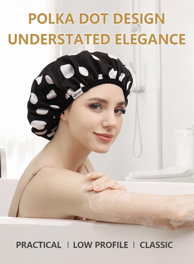 Years calm Shower Caps for Women Reusable Waterproof, Double Layer Waterproof Fabric - Both Sides Usable, Reversible Pattern & Solid Color Design, Soft Elastic Keeps Hair Dry for shower Spa Travel - Image 4