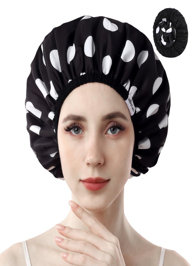 Years calm Shower Caps for Women Reusable Waterproof, Double Layer Waterproof Fabric - Both Sides Usable, Reversible Pattern & Solid Color Design, Soft Elastic Keeps Hair Dry for shower Spa Travel - Image 1