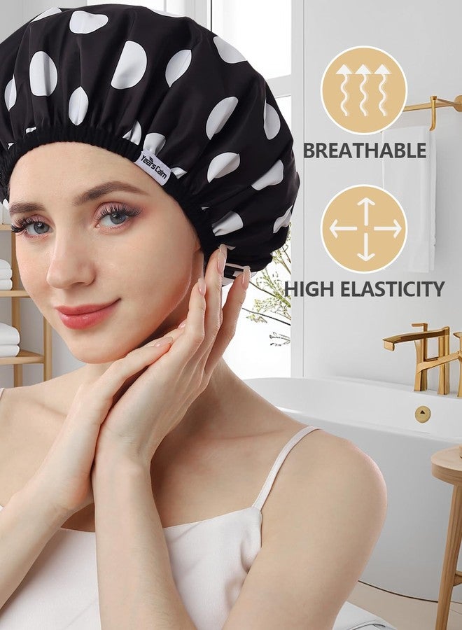 Years calm Shower Caps for Women Reusable Waterproof, Double Layer Waterproof Fabric - Both Sides Usable, Reversible Pattern & Solid Color Design, Soft Elastic Keeps Hair Dry for shower Spa Travel - Image 5
