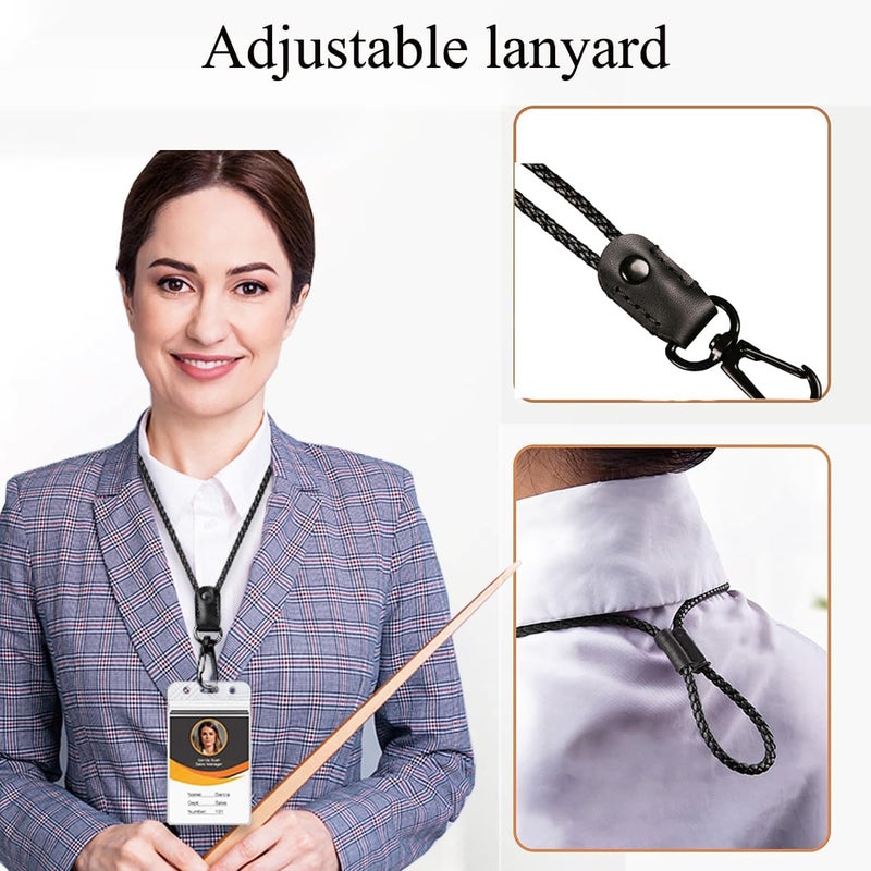 aolaso Lanyard for ID Badges, Leather Adjustable Neck Lanyard for keys- Office Black Lanyard Keychain with Metal Clasp for Men women - Image 4