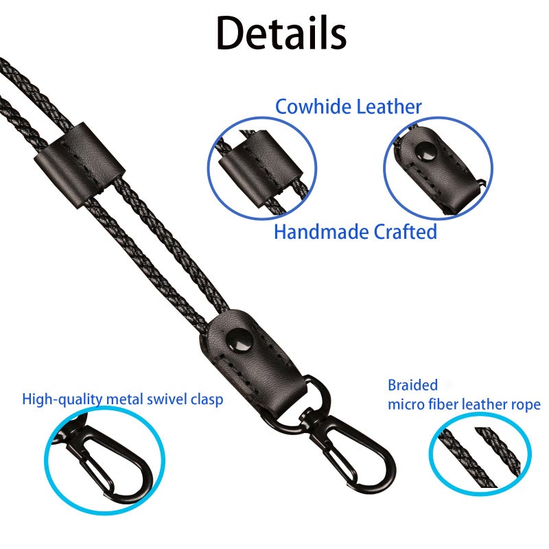aolaso Lanyard for ID Badges, Leather Adjustable Neck Lanyard for keys- Office Black Lanyard Keychain with Metal Clasp for Men women - Image 5