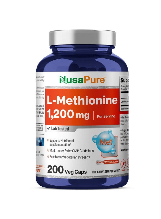 NusaPure L Methionine 1200mg | 200 Capsules | Non-GMO | Vegan Supplement - Image 1