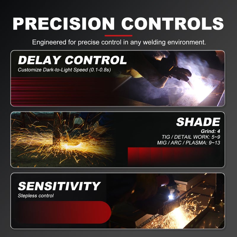 TOPDC Auto Darkening Welding Helmet, Large 3.94" x 2.64" Viewing Screen, True Color, 4 Arc Sensors, Solar & Battery Powered Weld Hood, DIN 4/5-9/9-13 for MIG TIG ARC - Image 5